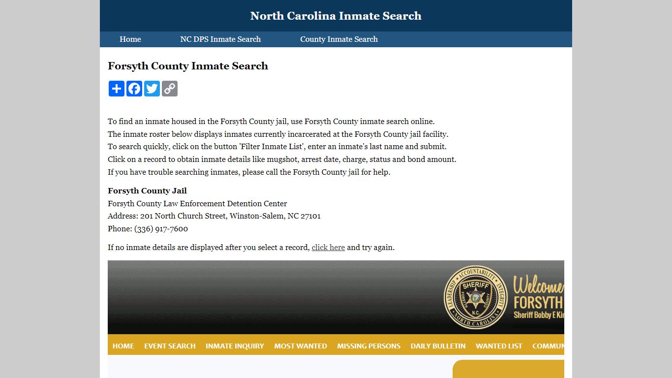 Forsyth County Inmate Search - North Carolina Inmate Search